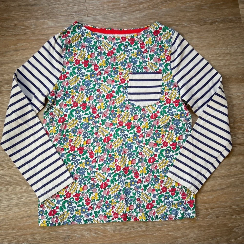 Mini Boden Floral Stripe Long Sleeve Top Girls 9-10Y cotton top